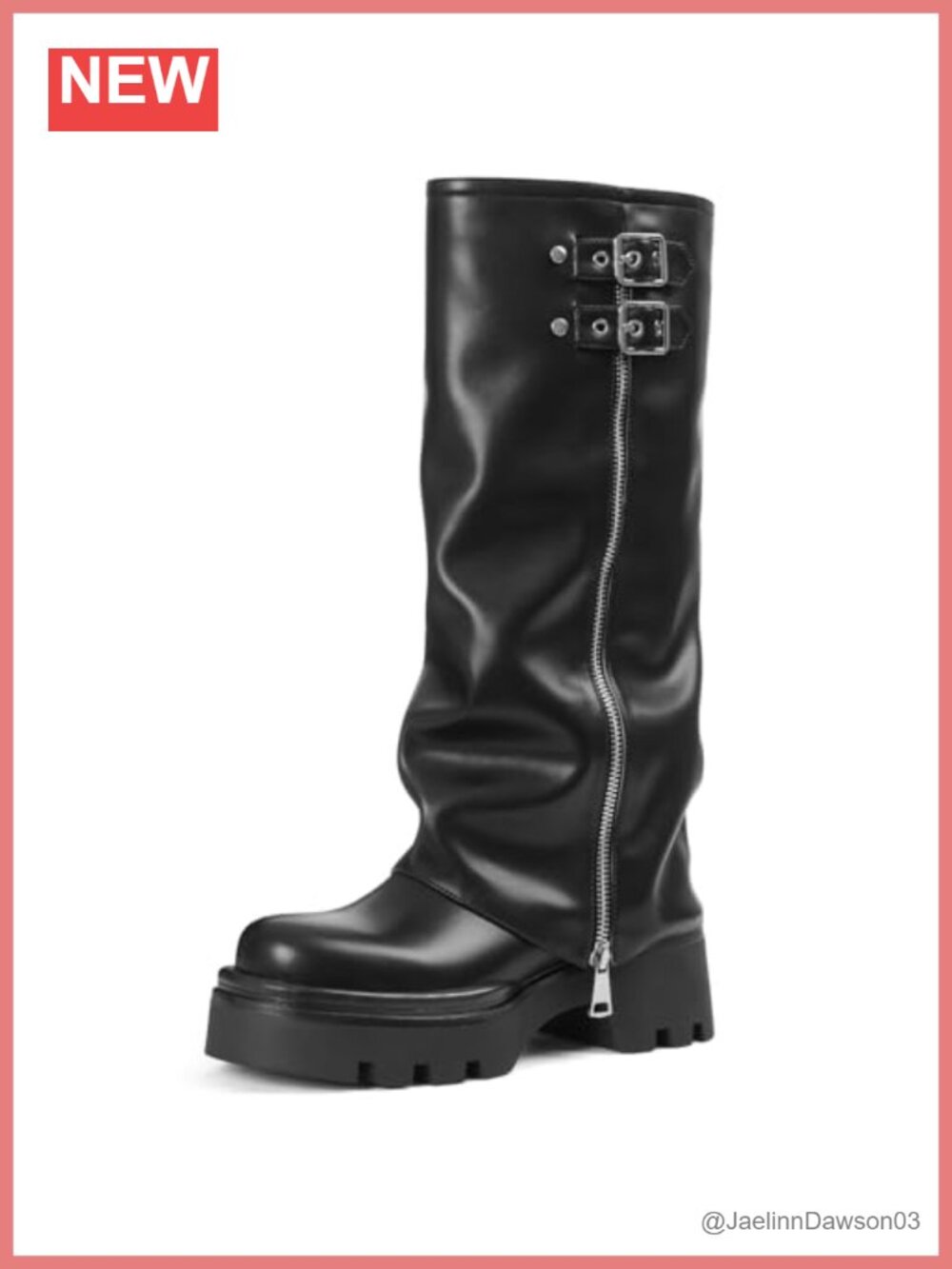 Phefarer Women's Knee High Foldover Platform Boots Chunky Moto